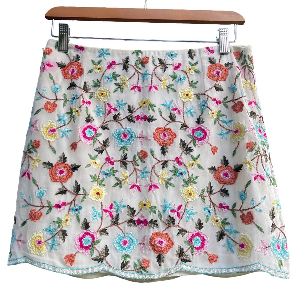 Emma Black 100% Silk Embroidered Lace Mini Skirt Floral Embroidered Skirt - Picture 6 of 16